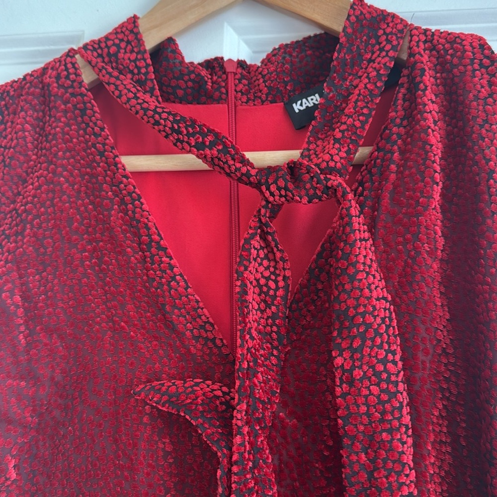 Karl Lagerfeld Red Crushed Velvet Dress - Picture 3 of 8